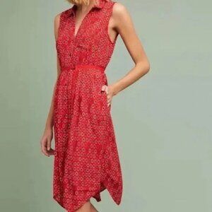 Anthropologie Maeve Vicki red floral print shirt dress